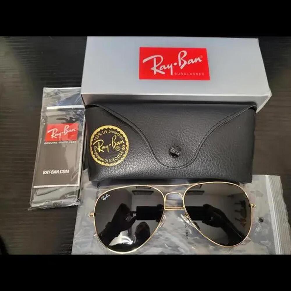 NEW Ray Ban RB3025 58mm‎ Aviator Black/Gold Sunglasses